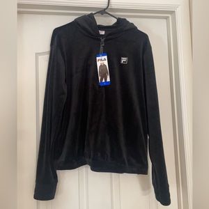 FILA Womens Velour Hoodie Pullover Sweatshirt Sweater Quarter Zip